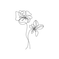 One Line Vector Drawing of Flowers. Botanical Modern Single Line Art, Aesthetic Contour. Perfect for Home Decor, Wall Art Posters, or t-shirt Print, Mobile Case. Continuous Line Drawing