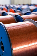 Copper wire on reel close up