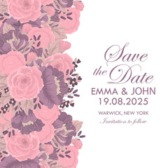 Fototapeta na wymiar Wedding Invitation card templates with Ultra Violet color flowers