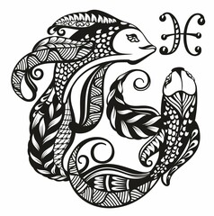 Vector of pisces horoscope sign in twelve zodiac 