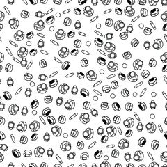 Seamless pattern with fitness bracelets. Hand drawing in the doodle technique, isolated on a white background.Five different types of fitness trackers. Vector, EPS 10