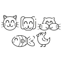 Pets. Cute animals. Cat, dog, hamster, fish, parrot. Thin line icons for web, applications and design. Minimalistic flat style.