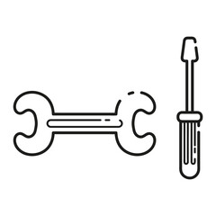 Wrench and screwdriver. Tools for fixing broken things. Thin line icons for web, applications and design. Minimalistic flat style.