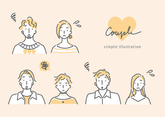 3組のカップルのシンプルでおしゃれな線画イラスト素材セット