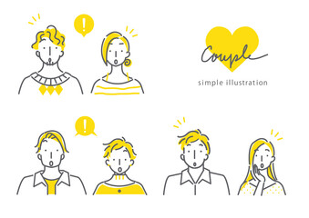 simple line art illustration,  expressive　couples in bicolor, find something