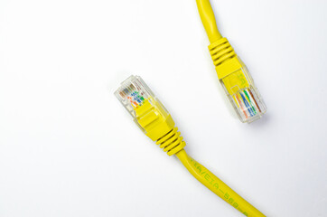 Cable plug Lan ethernet about electronic communication and computer equipment yellow on white...