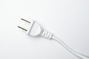 Cable plug about electronic charging and mobile equipment also USB cables. DC AC voltage on white background