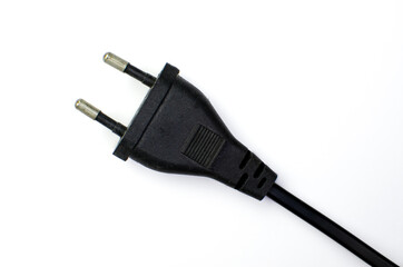 Cable plug about electronic charging and mobile equipment also USB cables. DC AC voltage on white background