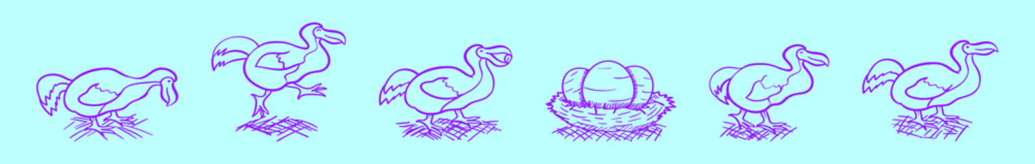 set of dodo bird cartoon icon design template with various models. vector illustration isolated on blue background © eny