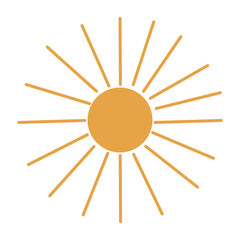 Isolated yellow sun on a white background. Vector illustration of sunny weather. Design element about weather forecast for prints, cards, packings, textile.