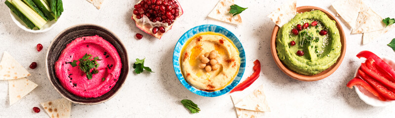 Colorful hummus vegan dips