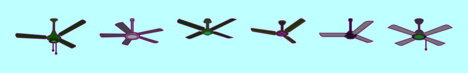 set of ceiling fan cartoon icon design template with various models. vector illustration isolated on blue background