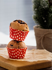 Cupcakes in a red package with chocolate