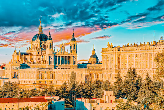Panorama view on Royal Palace (Palacio Real) in the capital of S