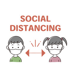 ソーシャルディスタンスをまもるマスクをした子供　ベクター