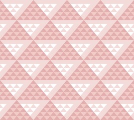 Triangles, seamless pattern, pink, color. Geometric, flat background. White and pink triangles on a pink field. Vector.  
