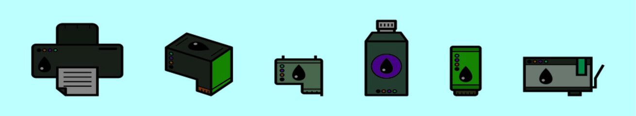 set of ink cartridge cartoon icon design template with various models. vector illustration isolated on blue background