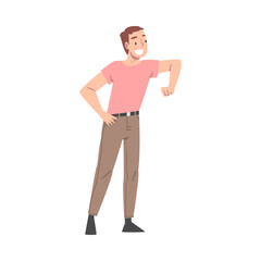 Fototapeta premium Overjoyed Male Character Gesturing with Elbow and Smiling with Joy and Excitement Full Length Vector Illustration