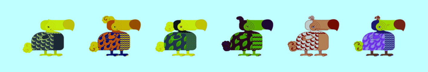 set of dodo birds cartoon icon design template with various models. vector illustration isolated on blue background © eny