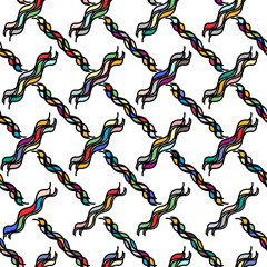 Colorful seamless geometric background. Bright multicolored patterns on white. Perfect for packaging, neckerchief and scarves, scrapbooking, bedding and home textiles, baby fabrics and accessories