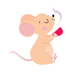 Fototapeta premium Funny Mouse with Pointed Snout and Rounded Ears Drinking Aromatic Tea Vector Illustration