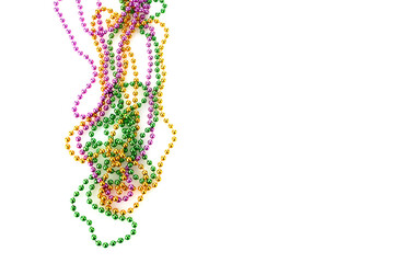 Three colour Merdi gras beads isolated on white background