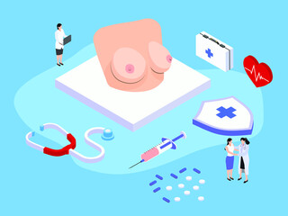 Breast cancer 3D isometric vector concept for banner, website, illustration, landing page, flyer, etc