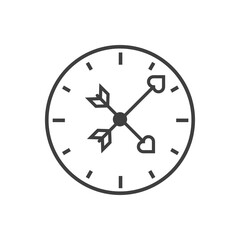 Tiempo de amor. Logotipo reloj con 2 flechas con corazón con forma de manecilla con lineas en color gris