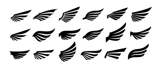 Fototapeta na wymiar Wings silhouette icons set. Wings badges. Vector concept for logo or emblem design.