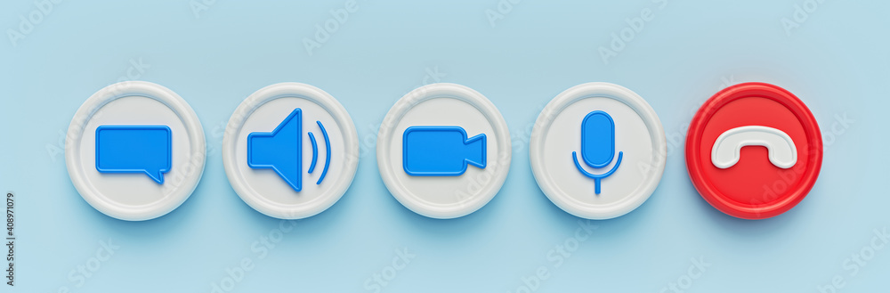 Poster minimal video call icons set. 3d rendering