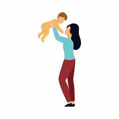 Fototapeta na wymiar The mother holds the child over . The mother and the child. Vector flat illustration on the topic of parenting.