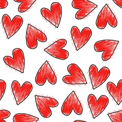 Hand drawn repeating hearts pattern. Abstract heart  seamless repeat pattern.