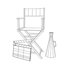Director movie workplace chair. Wireframe low poly mesh vector illustration