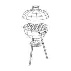 Round barbecue grill. Outdoor bbq party. Wireframe low poly mesh vector illustration