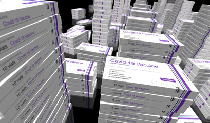 Covid-19 Vaccine pack production 3d illustration