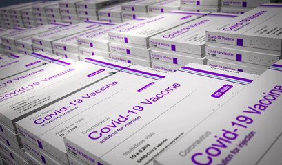 Covid-19 Vaccine pack production 3d illustration