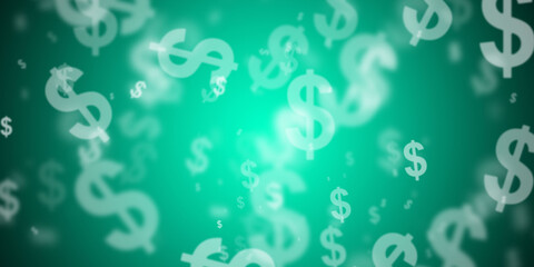 Abstract light green background with flying dollars