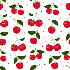 Seamless pattern with cherries. White background. Vector illustration.