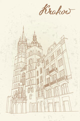 vector sketch of St. Mary's Church, Krakow, Poland.