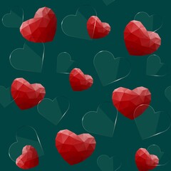 Seamless pattern with glass and polygonal hearts