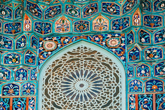 Beautiful Blue Decoration Of The Inside Of Portal Of Saint Petersburg Mosque