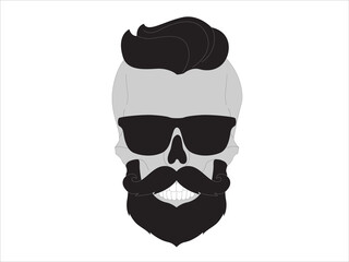 Hipster skull of a man with beard, mustache, and glasses.
Barber symbol silhouette isolated on white background. 
Vector illustration for hairdresser, Website page and mobile app design. 
