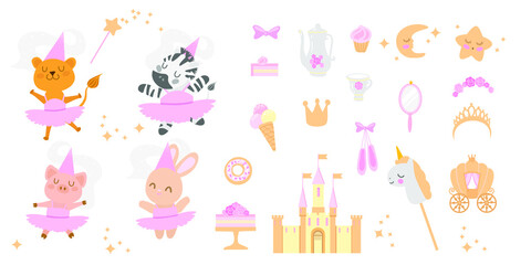 animals in ballet set with acessories and castle