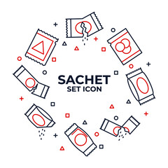 Sachet icons set. sugar powder packet icon pack. Packet soluble powder symbol Vector illustration