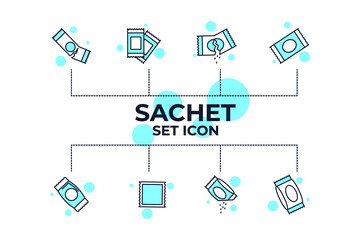 Sachet icons set. sugar powder packet icon pack. Packet soluble powder symbol Vector illustration