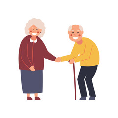 Couple at the meeting. Elderly people get to know each other. Say hello. Vector illustration