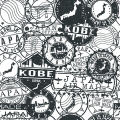 Kobe Japan Stamps Background. City Stamp Vector Art. Postal Passport Travel. Design Set Pattern.