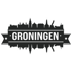 Obraz premium Groningen Netherlands Europe Skyline Silhouette Design City Vector Art Famous Buildings Stamp Stencil.