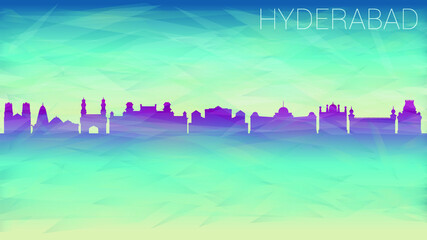 Hyderabad India Skyline City vector Silhouette. Broken Glass Abstract Geometric Dynamic Textured. Banner Background. Colorful Shape Composition.