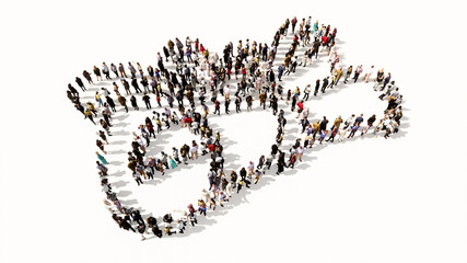 Concept conceptual large community of people forming the image of a graduate diploma on white background. A 3d illustration metaphor for academic achievement, knowledge, learning, future professional